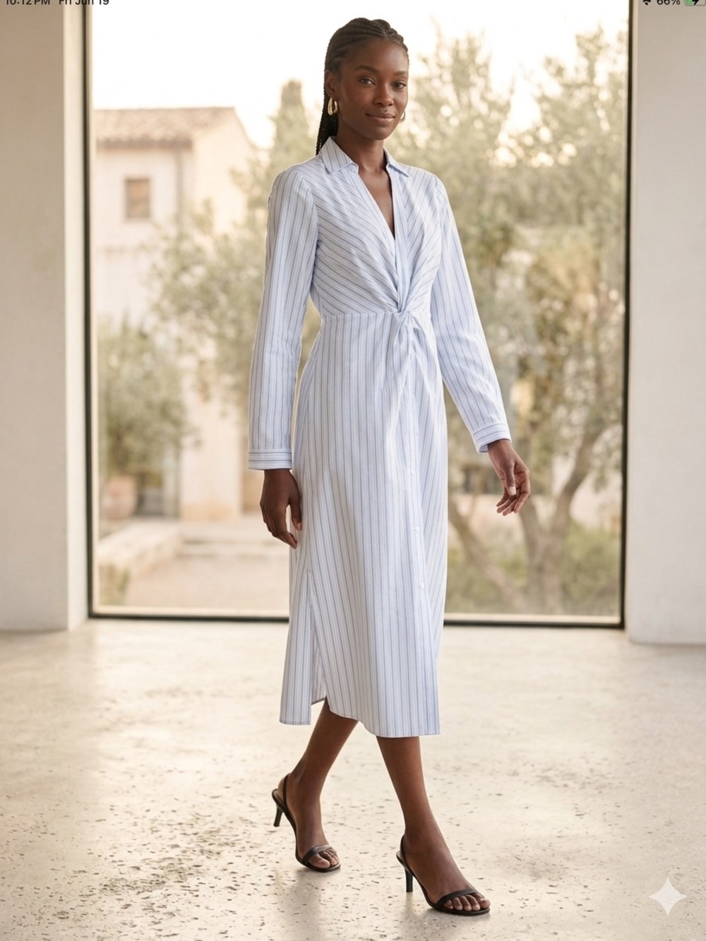 Rails / Irie Light Blue Pinstripe Twist-Front Midi Dress - Sz M - NWT